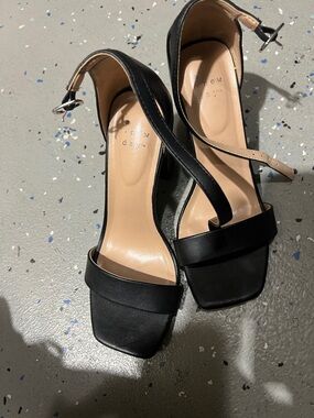 a new day Black Square-Toe Ankle-Strap Heels